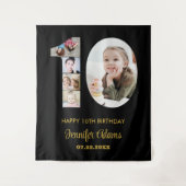 10誕生日Number 10フォトコラージブラックモダン タペストリー (正面)