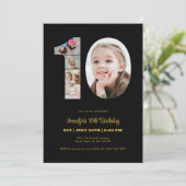 10誕生日Number 10フォトコラージブラックモダン 招待状 (スタンド正面)