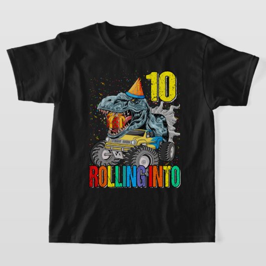 10転が番目の誕生日モンスタートラック恐竜に Tシャツ (レイダウン)