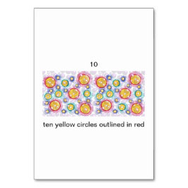 10黄色の円、赤、数字のフラッシュカード テーブルナンバー