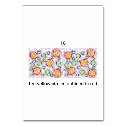 10黄色の円、赤、数字のフラッシュカード テーブルナンバー (裏面)