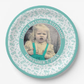 100あなたの写真の乱数パターンティール(緑がかった色)/白 ペーパープレート (正面)