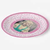100あなたの写真の乱数パターンピンク/白 ペーパープレート (アングル)
