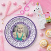 100あなたの写真の乱数パターン紫/白 ペーパープレート (パーティー)