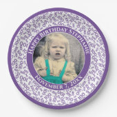 100あなたの写真の乱数パターン紫/白 ペーパープレート (正面)