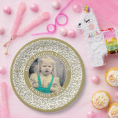 100あなたの写真の乱数パターン金ゴールド/白 ペーパープレート (パーティー)