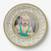 100あなたの写真の乱数パターン金ゴールド/白 ペーパープレート (正面)