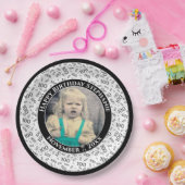 100あなたの写真の乱数パターン黒/白 ペーパープレート (パーティー)