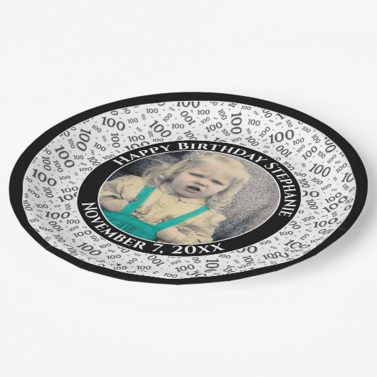 100あなたの写真の乱数パターン黒/白 ペーパープレート (アングル)