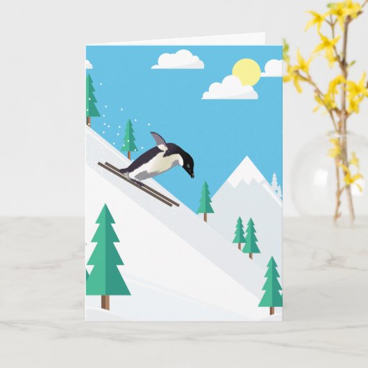 100おもしろい万のスキーペンギンありがとう カード (黄色い花)