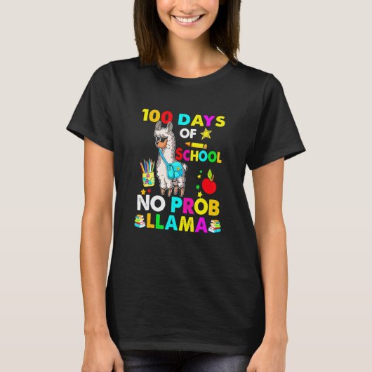 100おもしろい日の学校のNoprobllama Llama Teache Tシャツ (正面)