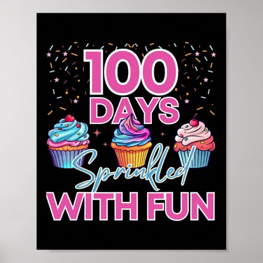 100おもしろい日カップケーキボーイズキッズ100日散水 ポスター (正面)
