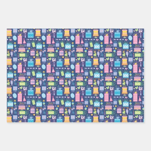 100お誕生日ケーキプレゼントバルーン青 ラッピングペーパーシート (正面3)