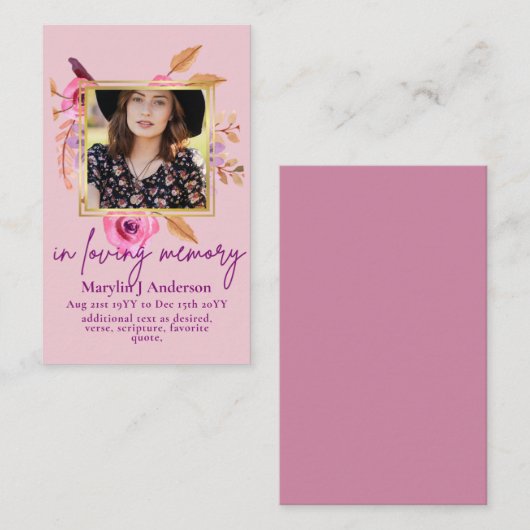 100かわいらしフローラ祈りの言葉葬儀記念写真 名刺 (正面/裏面)