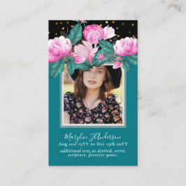 100かわいらしフローラ祈りの言葉葬儀記念写真 名刺