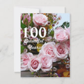 100つの美しい年! -誕生会かピンクのバラ 招待状 (正面)