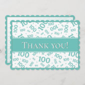 100つは"感謝していしています!" ティール(緑がかった色)および白い数パターン サンキューカード (正面/裏面)