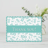 100つは"感謝していしています!" ティール(緑がかった色)および白い数パターン サンキューカード (スタンド正面)