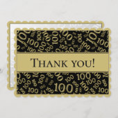 100つは"感謝していしています!" 金ゴールドおよび黒い数パターン サンキューカード (正面/裏面)