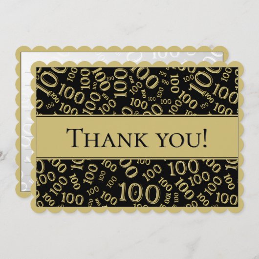 100つは"感謝していしています!" 金ゴールドおよび黒い数パターン サンキューカード (正面/裏面)