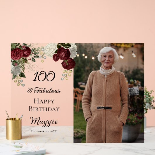 100と素晴らしいグラムバラフローラ誕生日パーティー アクリルサイン (ウェディング)