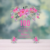 100と素晴らしいピンクのエレガントな誕生日パーティー アクリルサイン (ニュートラル)