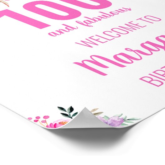 100と素晴らしいピンクのエレガントな誕生日パーティー ポスター (角)