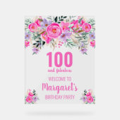 100と素晴らしいピンクのフローラ歓迎 アクリルサイン (正面)