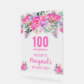 100と素晴らしいピンクのフローラ歓迎 アクリルサイン (傾斜)