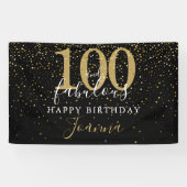 100と素晴らしい誕生日エレガント金ゴールドとブラック 横断幕 (横)