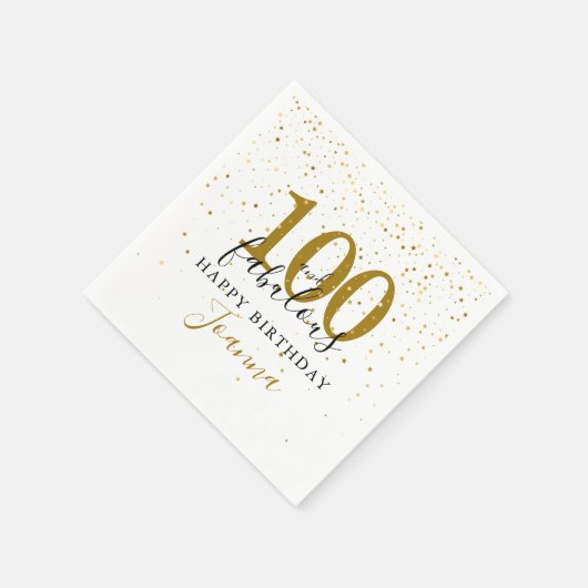 100と素晴らしい金ゴールドブラック誕生日パーティー スタンダードカクテルナプキン (角)