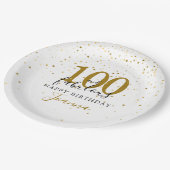 100と素晴らしい金ゴールドブラック誕生日パーティー ペーパープレート (アングル)
