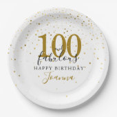 100と素晴らしい金ゴールドブラック誕生日パーティー ペーパープレート (正面)