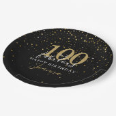 100と素晴らしい金ゴールドブラック誕生日パーティー ペーパープレート (アングル)