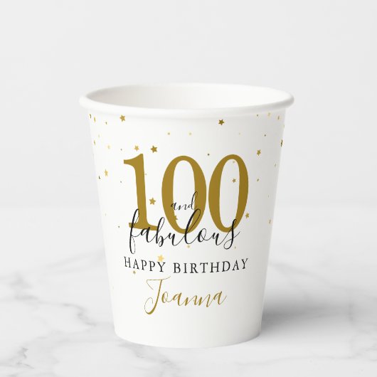 100と素晴らしい金ゴールドブラック誕生日パーティー 紙コップ (正面)