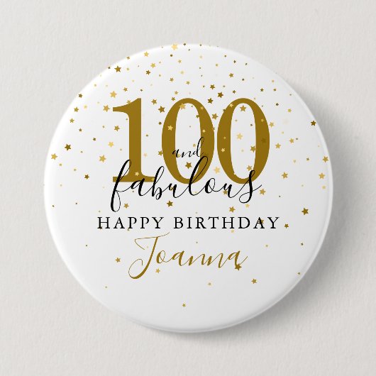 100と素晴らしい金ゴールドブラック誕生日パーティー 缶バッジ (正面)