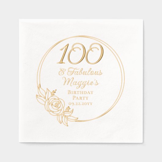 100と素晴らしい100th誕生日パーティーがスタンプ 箔ナプキン (正面)