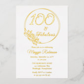 100と素晴らしい100th誕生日パーティーがスタンプ 箔招待状 (正面)