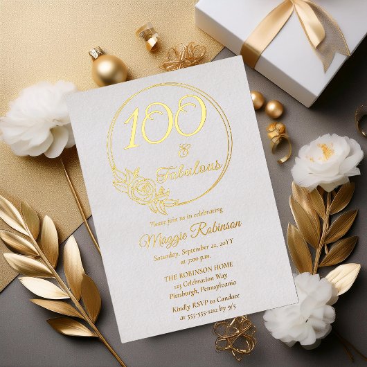 100と素晴らしい100th誕生日パーティーがスタンプ 箔招待状
