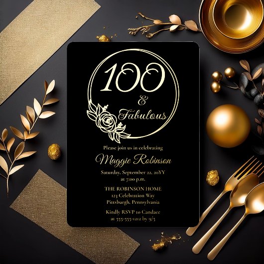 100と素晴らしい100th誕生日パーティーがスタンプ 箔招待状