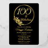 100と素晴らしい100th誕生日パーティーがスタンプ 箔招待状 (正面)