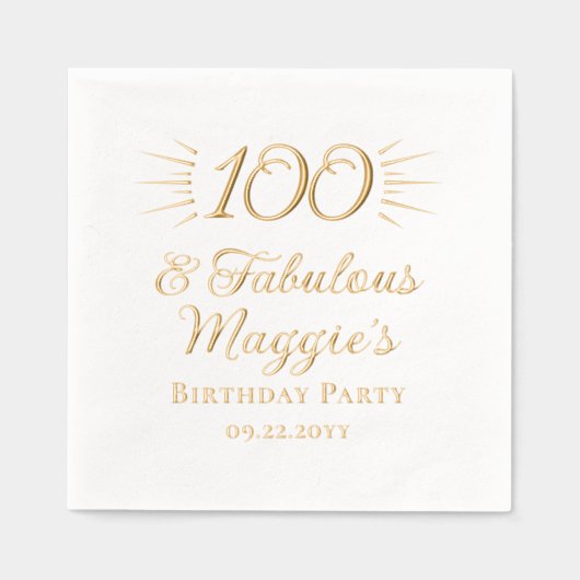 100と素晴らしい100th誕生日パーティー 箔ナプキン (正面)