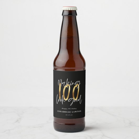 100に良い誕生日を見せる ビールラベル (正面)