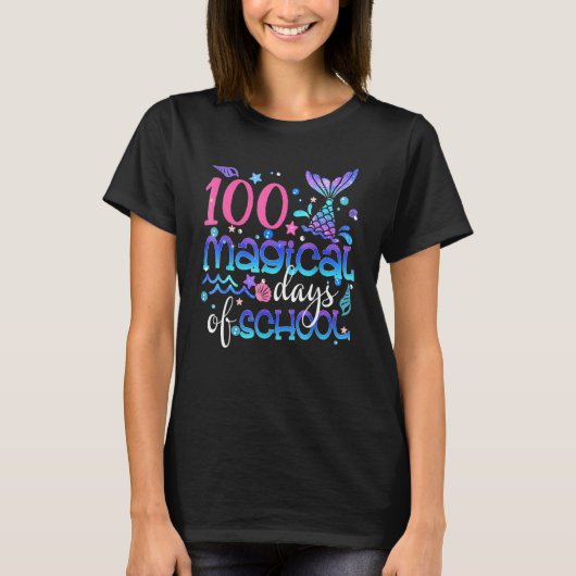 100のおもしろい魔法の日の学校マーメイドキッズガール Tシャツ (正面)