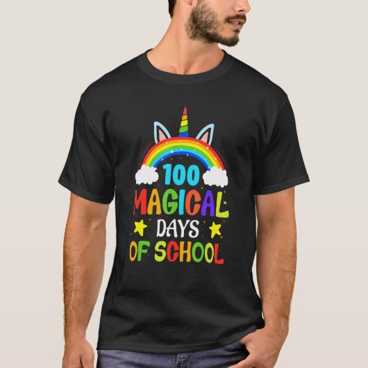 100の魔法の日に戻る学校ユニコーン虹 Tシャツ (正面)