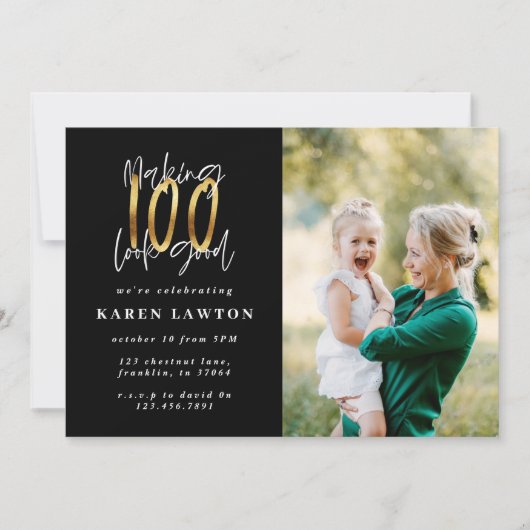 100を良い誕生日の写真に見せる金ゴールド シーズンカード (正面)