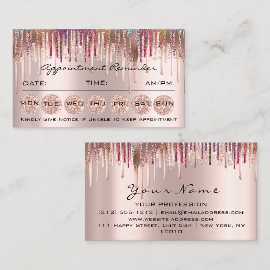100アポイントメントリマインダーカードのメイクアップLash Drips 名刺 (正面/裏面)