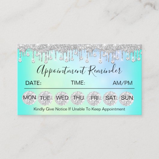 100アポイントメントリマインダーダイヤモンドシルバードリップ爪、 ネイル 名刺 (正面)