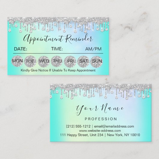 100アポイントメントリマインダーダイヤモンドヘアドレッサー爪、 ネイル 名刺 (正面/裏面)