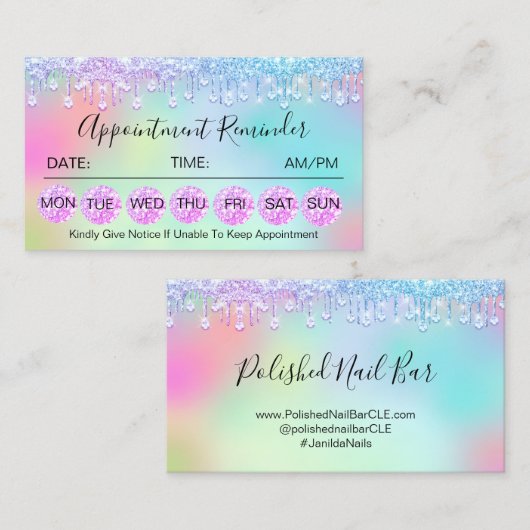 100アポイントメントリマインダーダイヤモンドホログラフ 名刺 (正面/裏面)